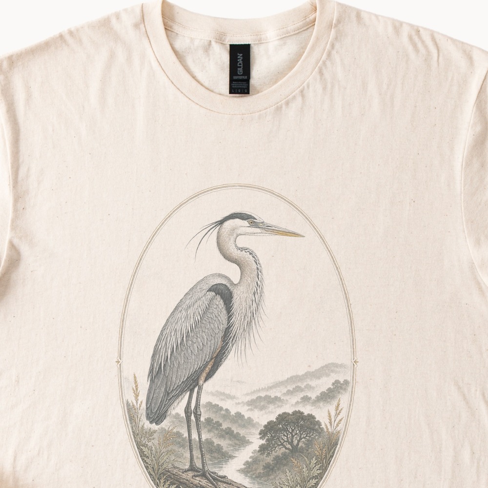 Russian River Heron Art Vintage Style Boho Tee